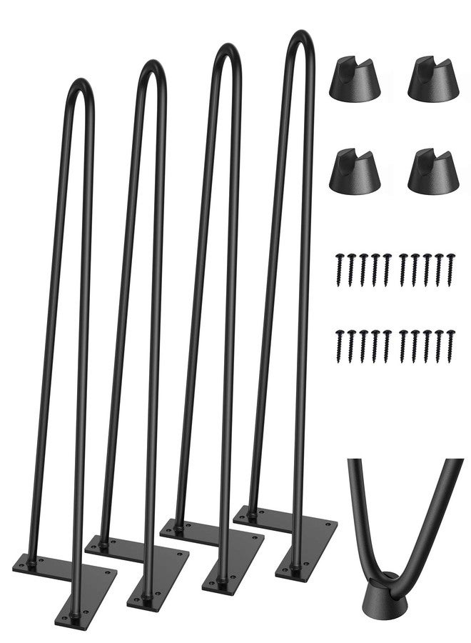 F FURNIMAT 14 Inch Hairpin Furniture Legs - Set of 4 Heavy Duty 2 Rods Table Legs, Metal Home DIY Projects for Cabinet, Sofa, Coffee Tables and Modern Desks, 3/8" Diameter with Rubber Floor Protectors, Black - Image 1